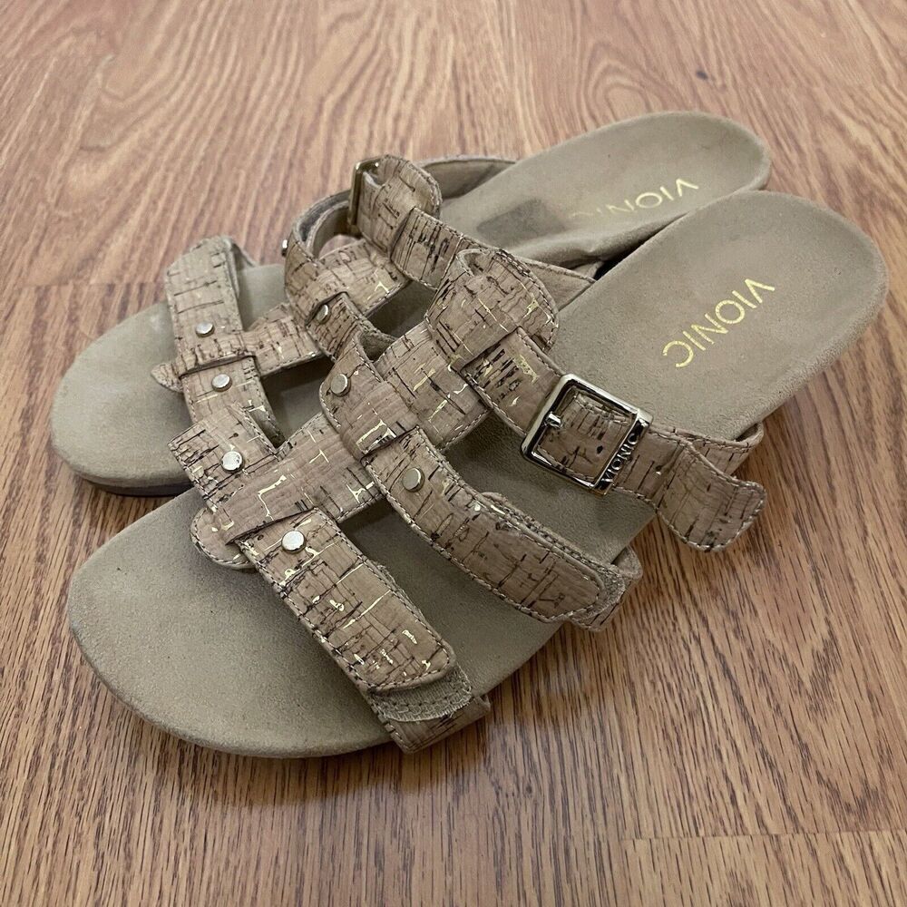 NWOB VIONIC comfort cork tan wedge block sandals size us 7